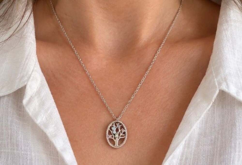 Vintage Sterling Silver Tree Of Life Oval Pendant Necklace